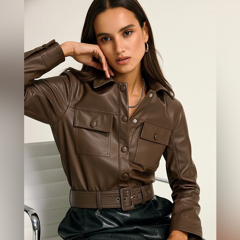 NWT Commense Belted PU Leather Jacket